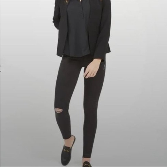 SPANX Distressed Ankle Raw Hem Skinny Jeans/Jeggings Black Size S - Picture 1 of 13